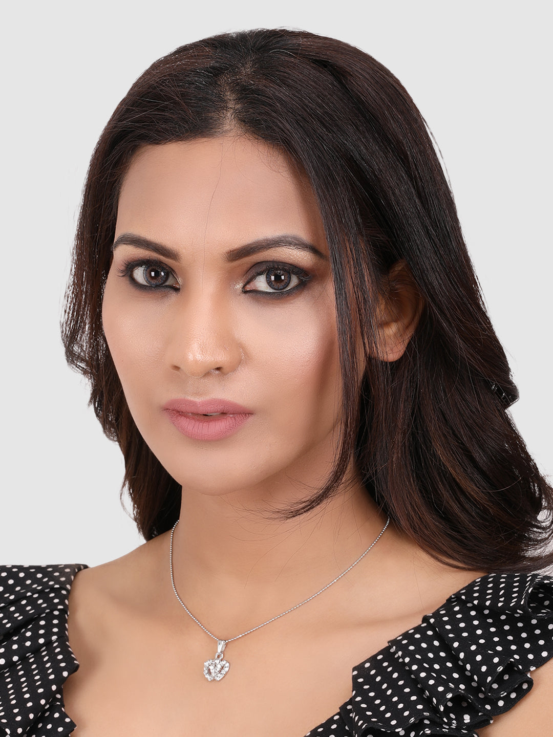 Rhodium-Plated Silver-Toned White Stone-Studded Handcrafted Pendant With Chain
