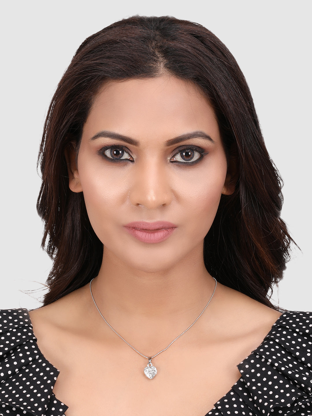 Rhodium-Plated Silver-Toned & White Stone Studded Pendant With Chain
