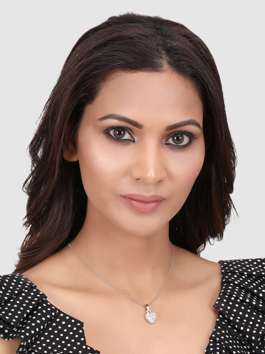 Rhodium-Plated Silver-Toned & White Stone Studded Pendant With Chain