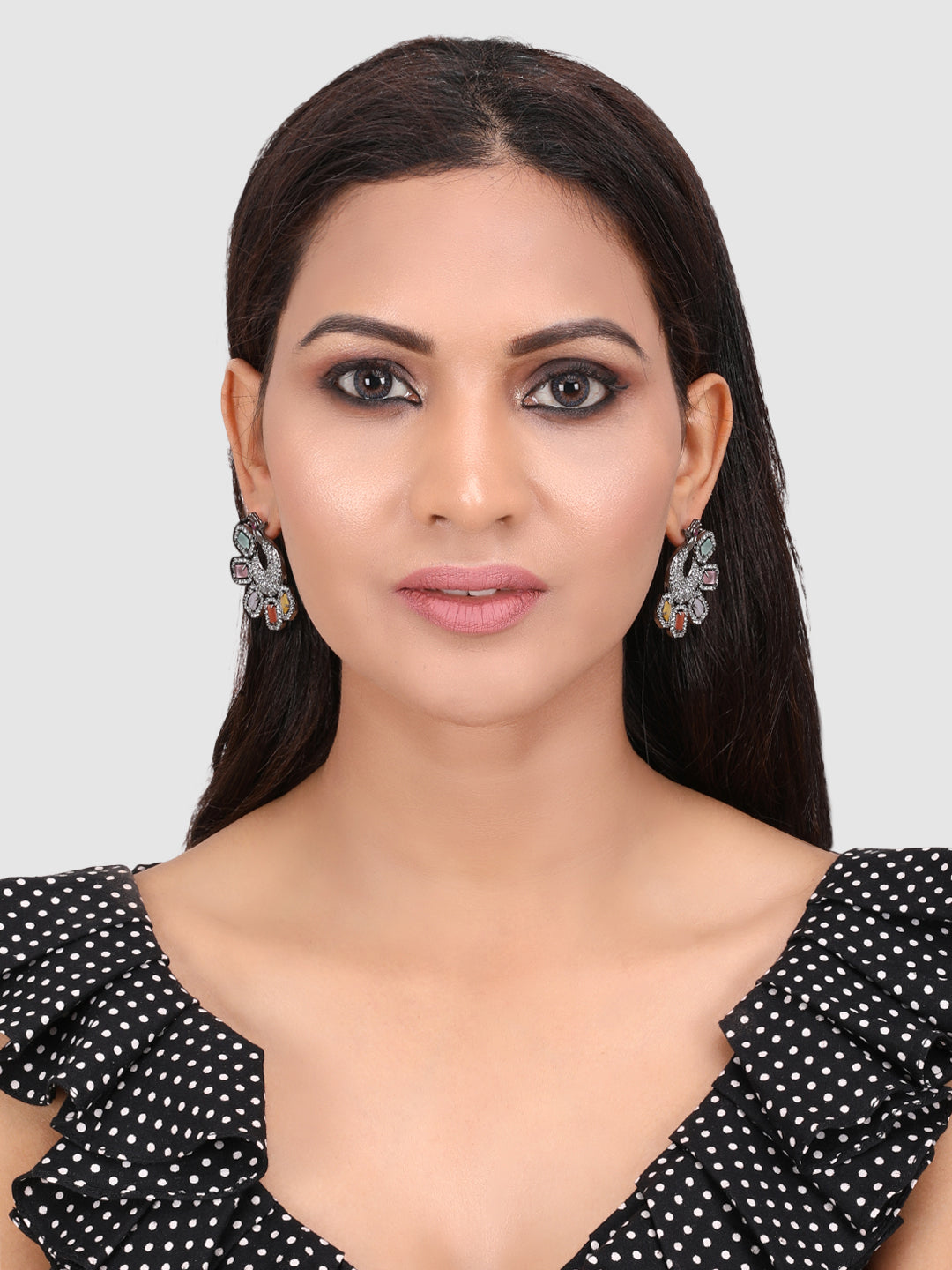 Multicoloured Peacock Shaped Jhumkas Earrings