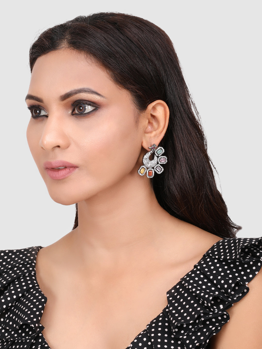 Multicoloured Peacock Shaped Jhumkas Earrings