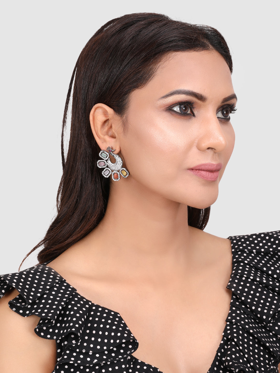 Multicoloured Peacock Shaped Jhumkas Earrings