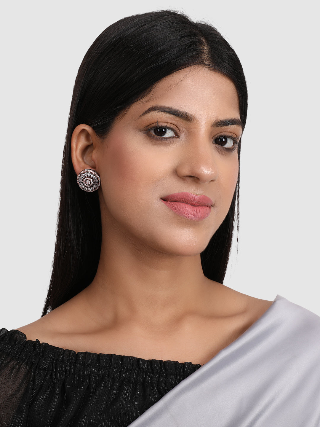 Rhodium-Plated & White Contemporary Studs Earrings