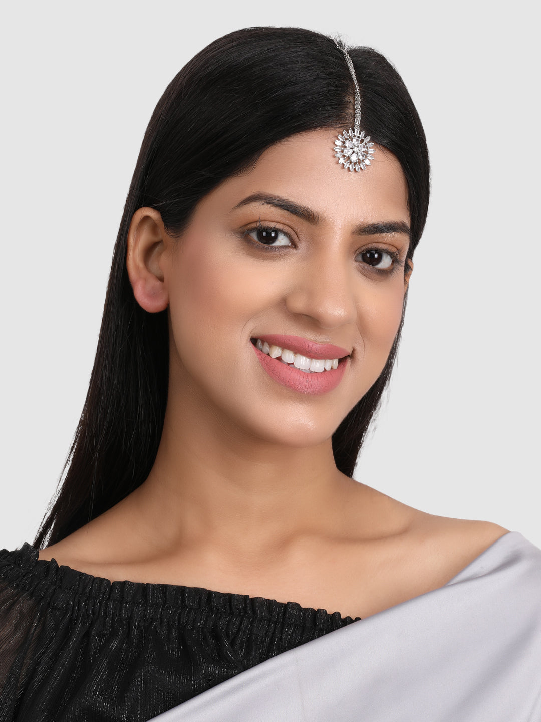 Silver-Plated & White AD-Studded Maang Tikka