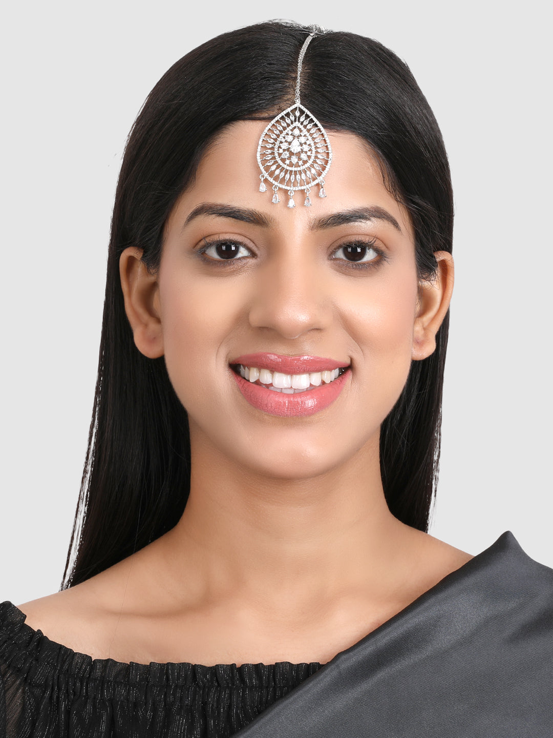 Silver-Plated & White AD-Studded Maang Tikka