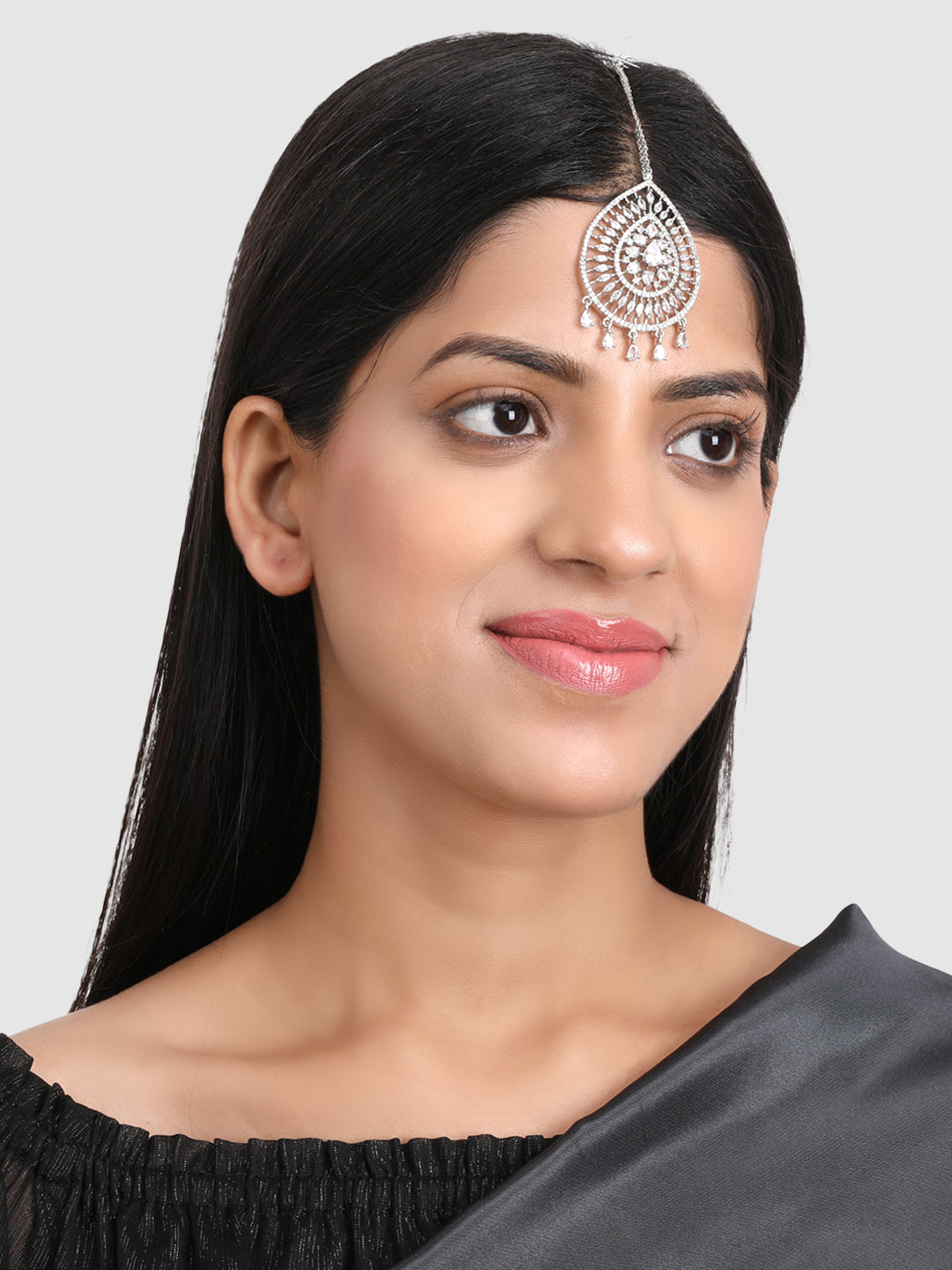Silver-Plated & White AD-Studded Maang Tikka