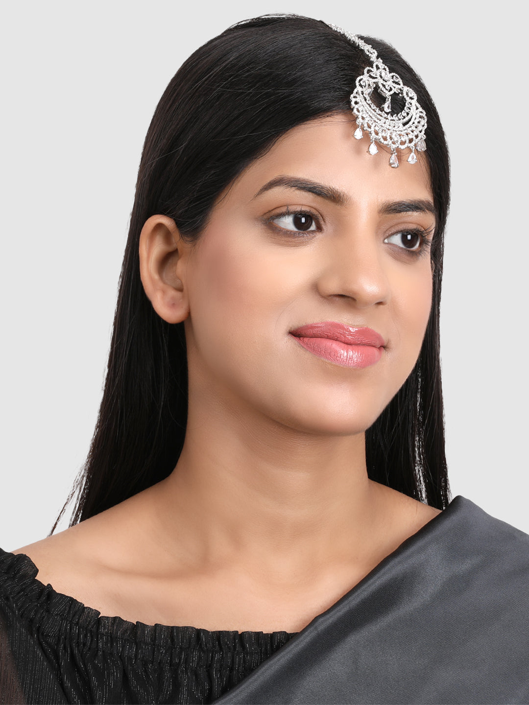 Silver-Plated White AD-Studded Maangtikka