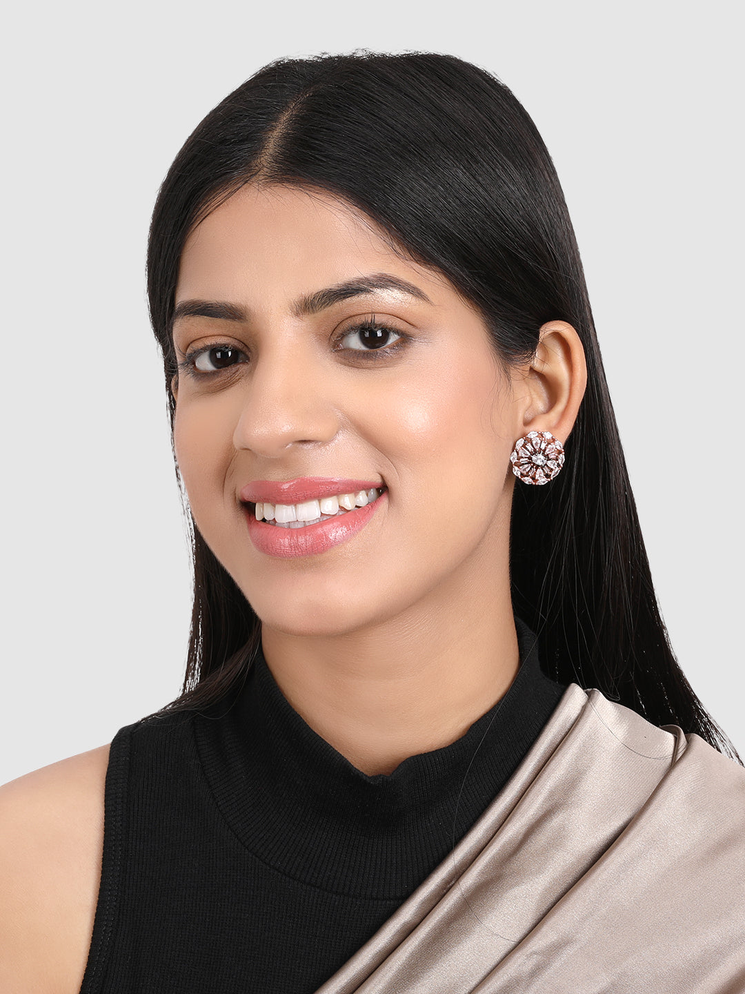 Gold & White Circular Studs Earrings