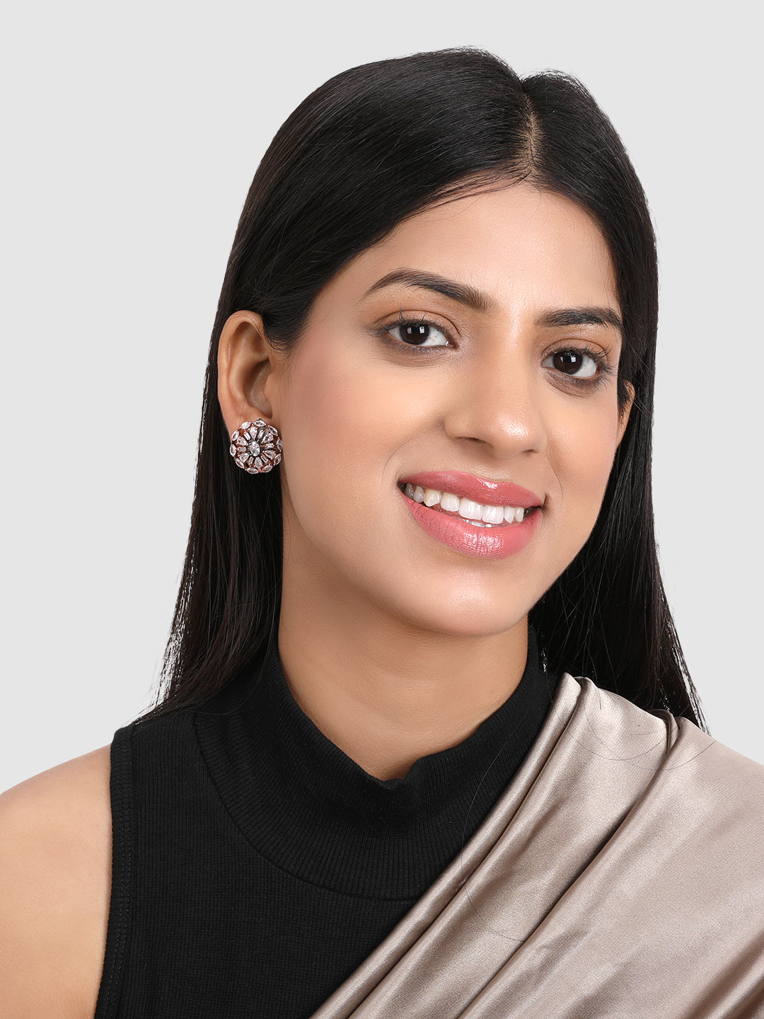 Gold & White Circular Studs Earrings