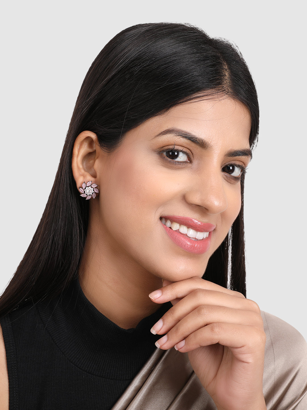 Pink Floral Designer Earrings Set