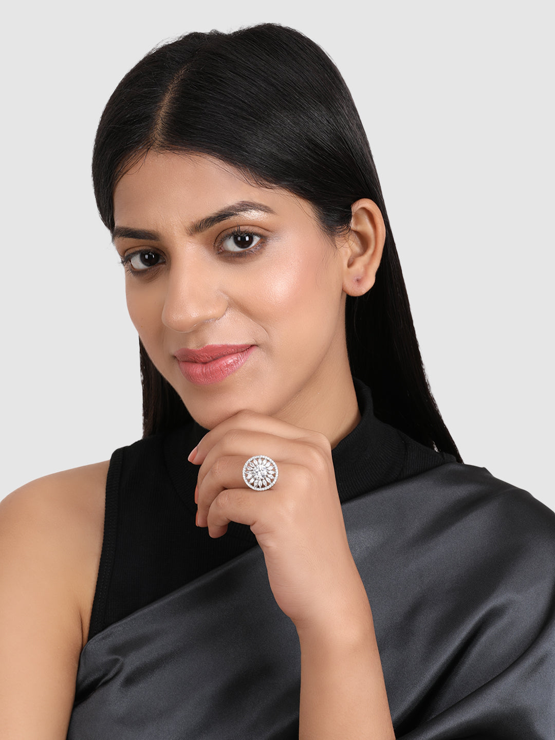 Jewels Gehna American Diamond Round Adjustable Ring