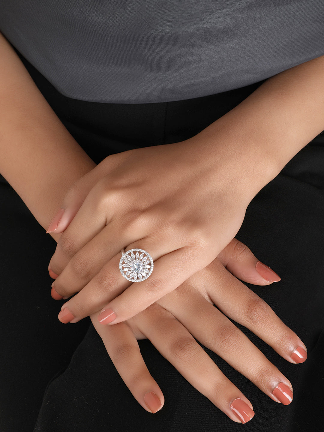 Jewels Gehna American Diamond Round Adjustable Ring