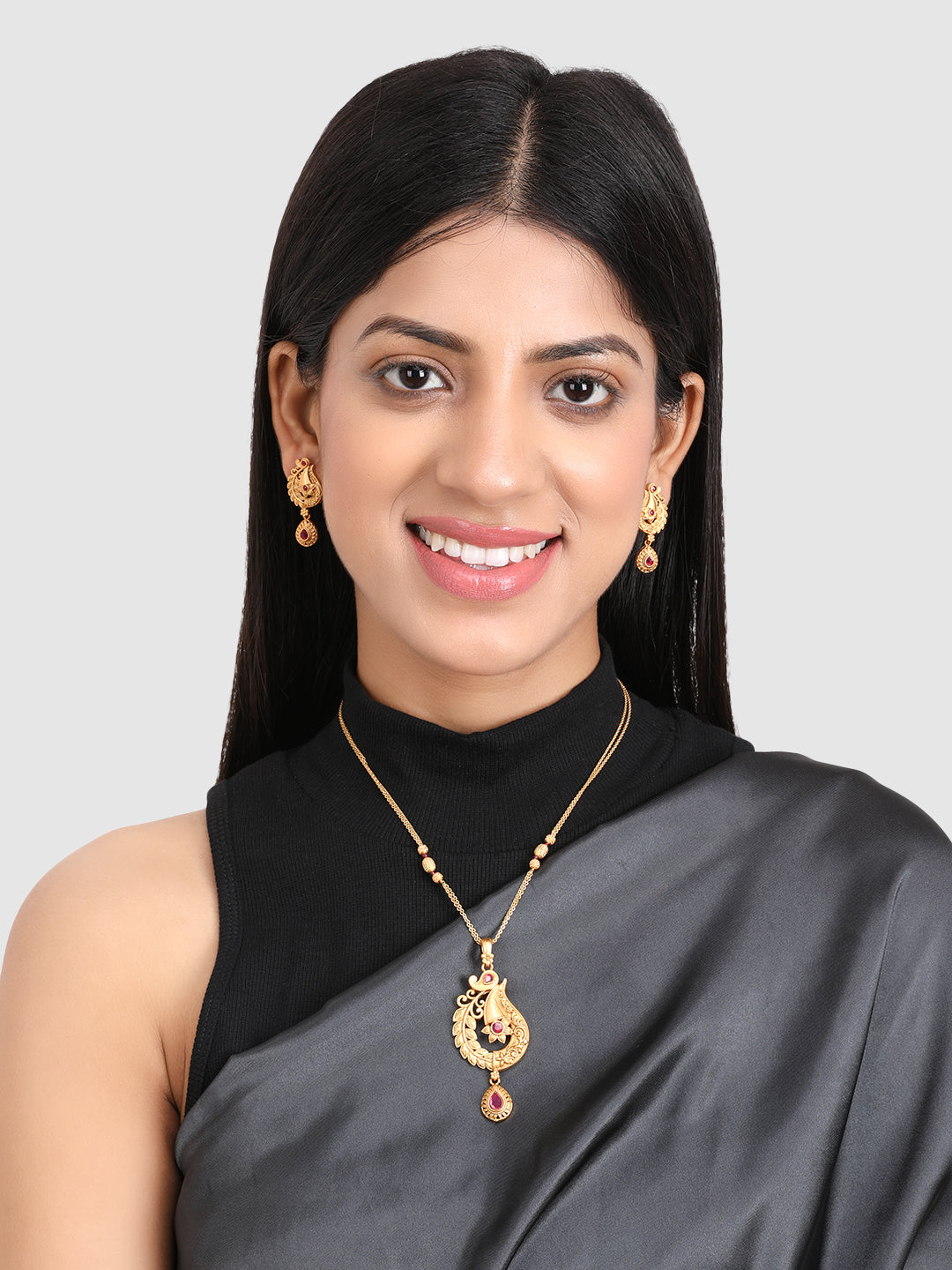 Designer Gold-Plated Pink Stone Studded Jewellery Set
