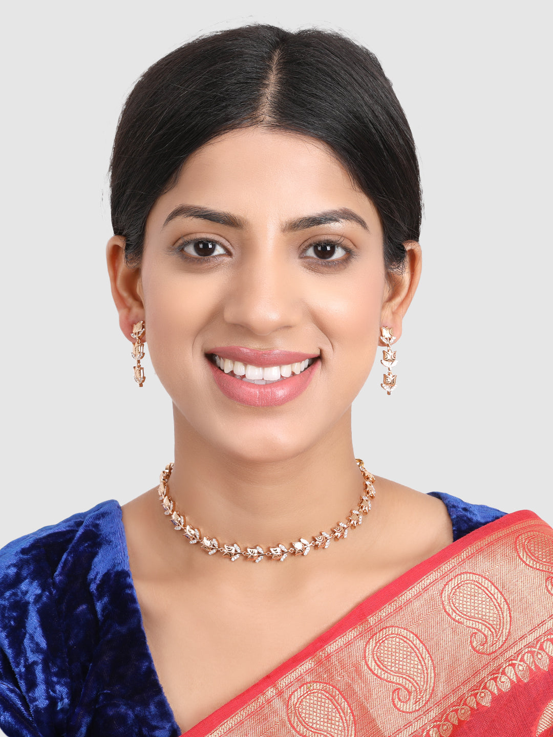 Women White & Pink AD Stone-Studded Gold-Plated Jewellery Set