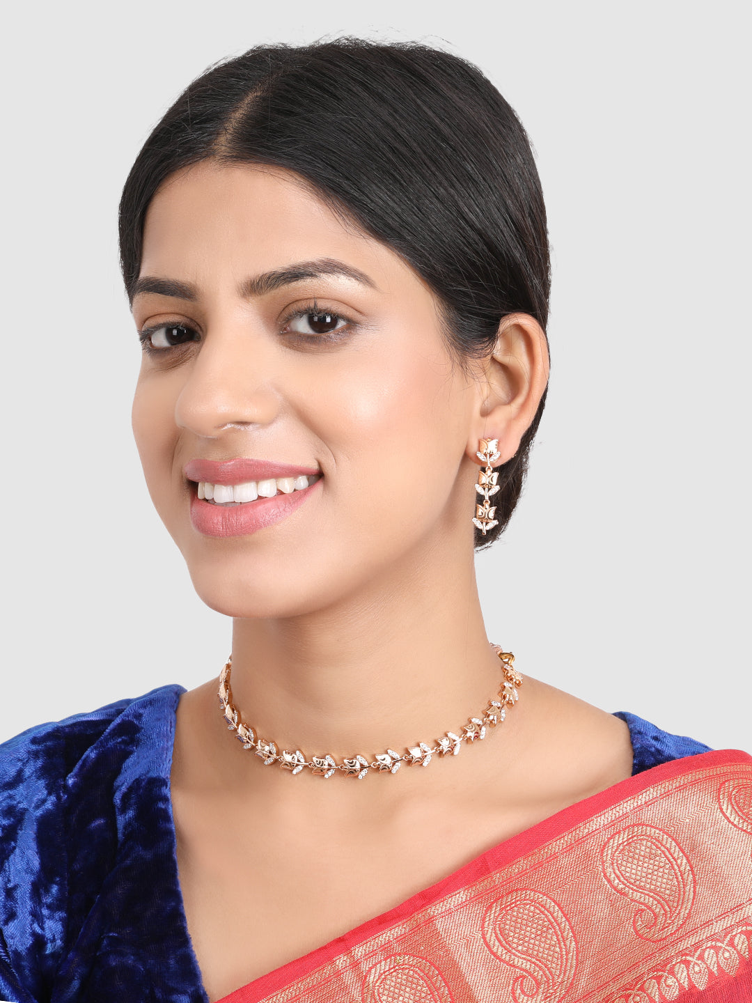 Women White & Pink AD Stone-Studded Gold-Plated Jewellery Set