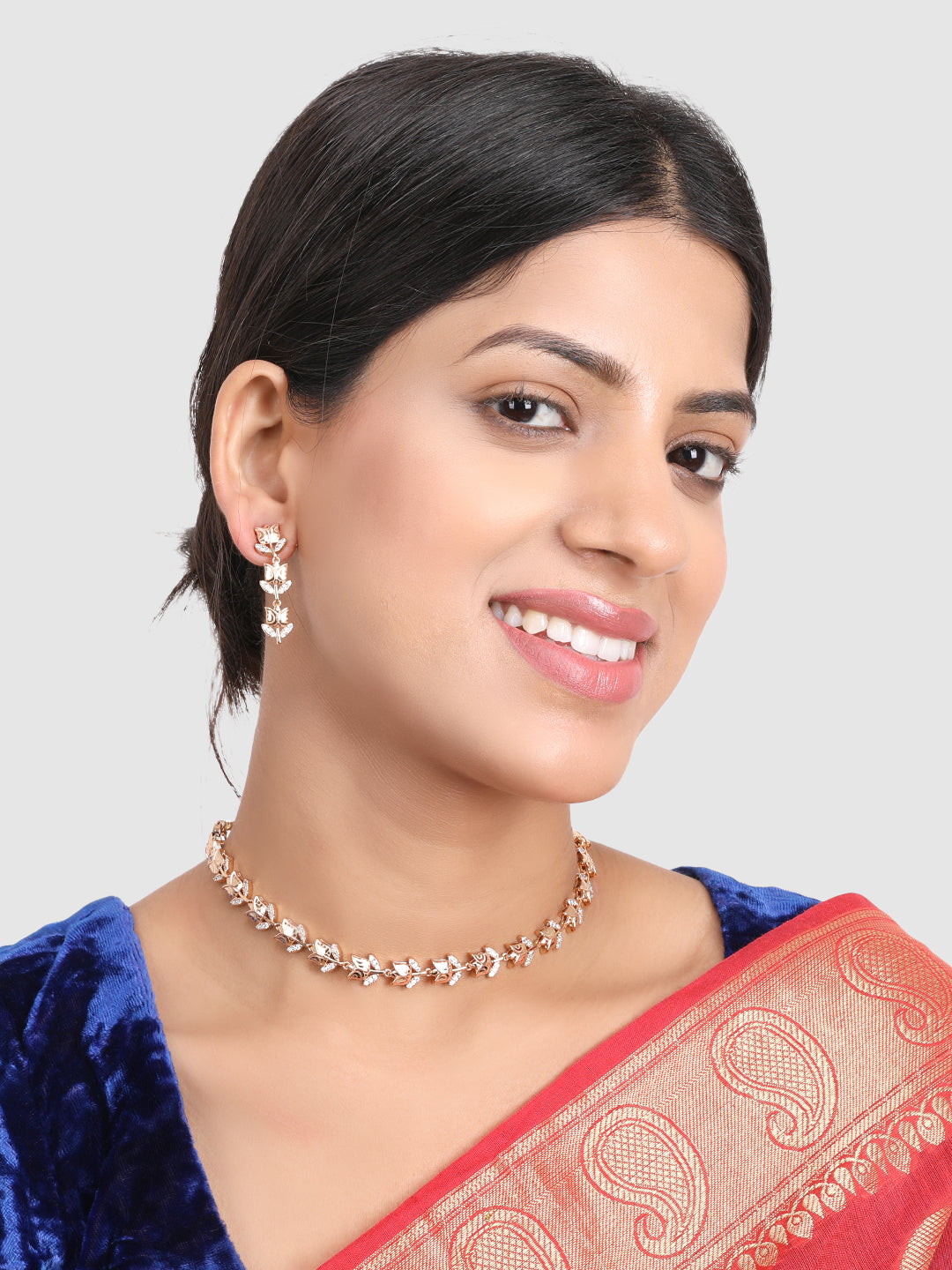 Women White & Pink AD Stone-Studded Gold-Plated Jewellery Set