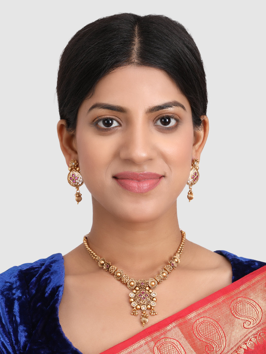 Women Magenta Stone-Studded Gold-Plated Jewellery Set