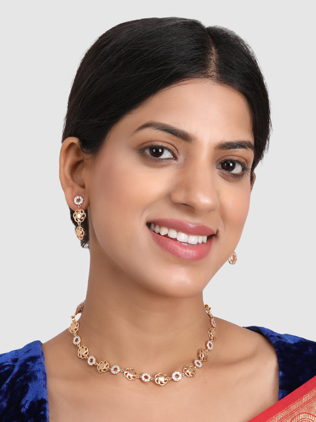 Gold Plated White AD Studded Handcrafted Jewellery Set