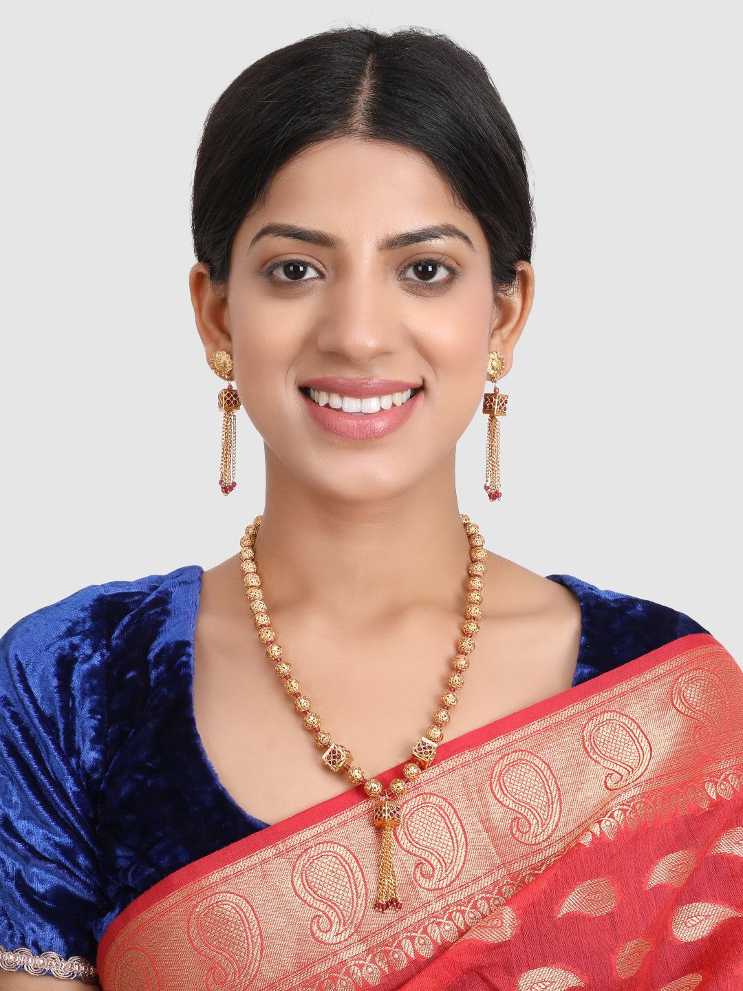 Gold-Plated Pink AD-Studded Handcrafted Jewellery Set