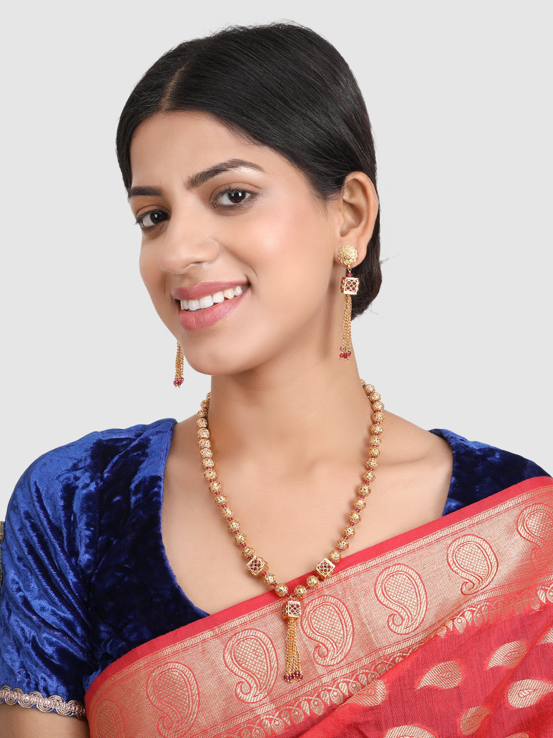 Gold-Plated Pink AD-Studded Handcrafted Jewellery Set