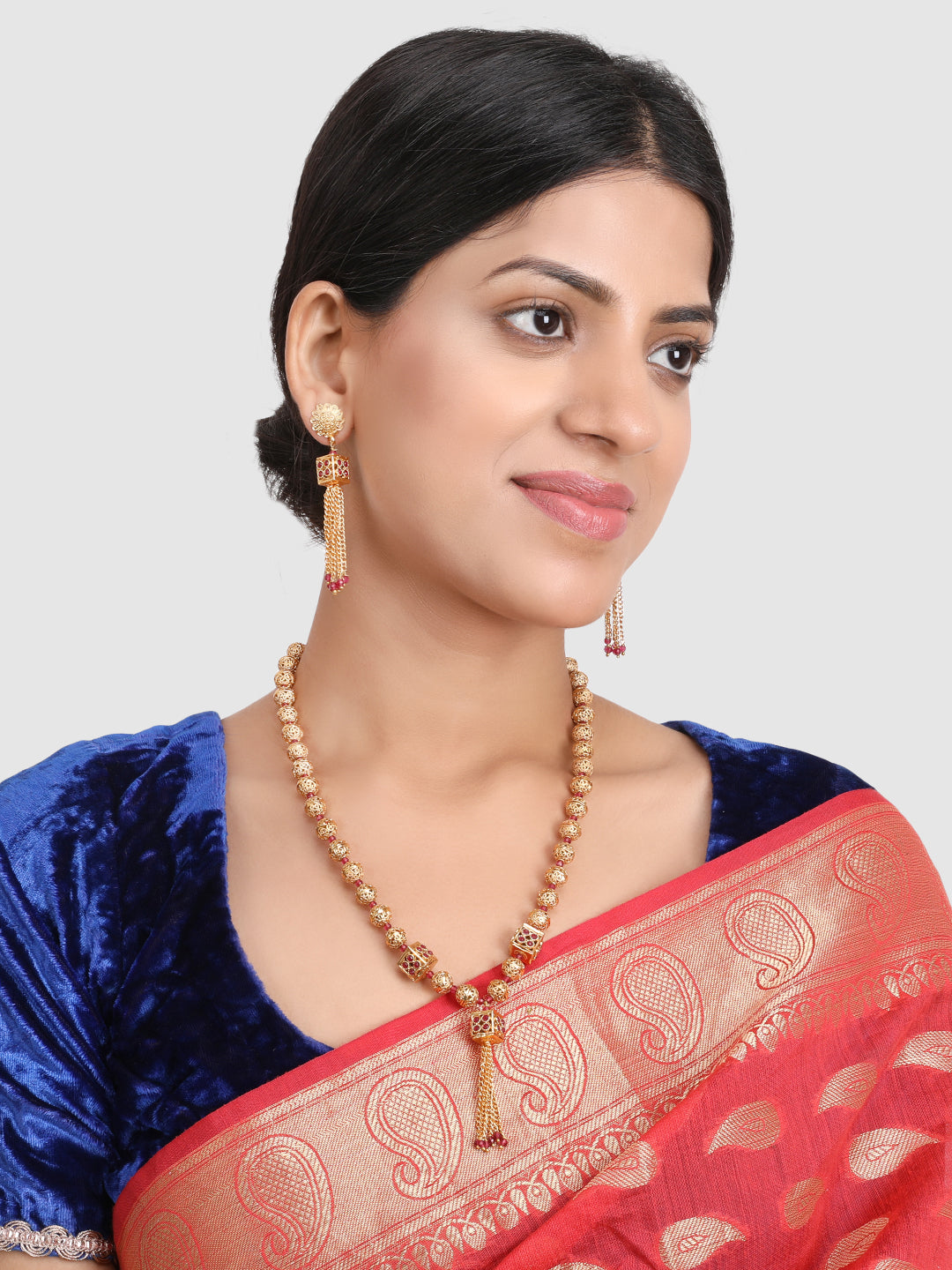Gold-Plated Pink AD-Studded Handcrafted Jewellery Set