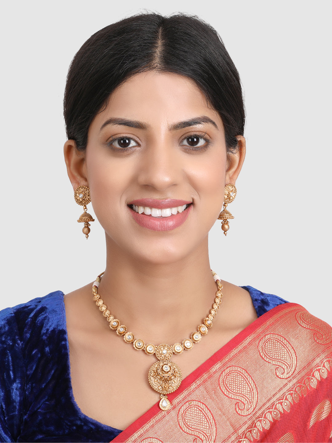 Gold Plated & Toned AD Studded Handcrafted Jewellery Set