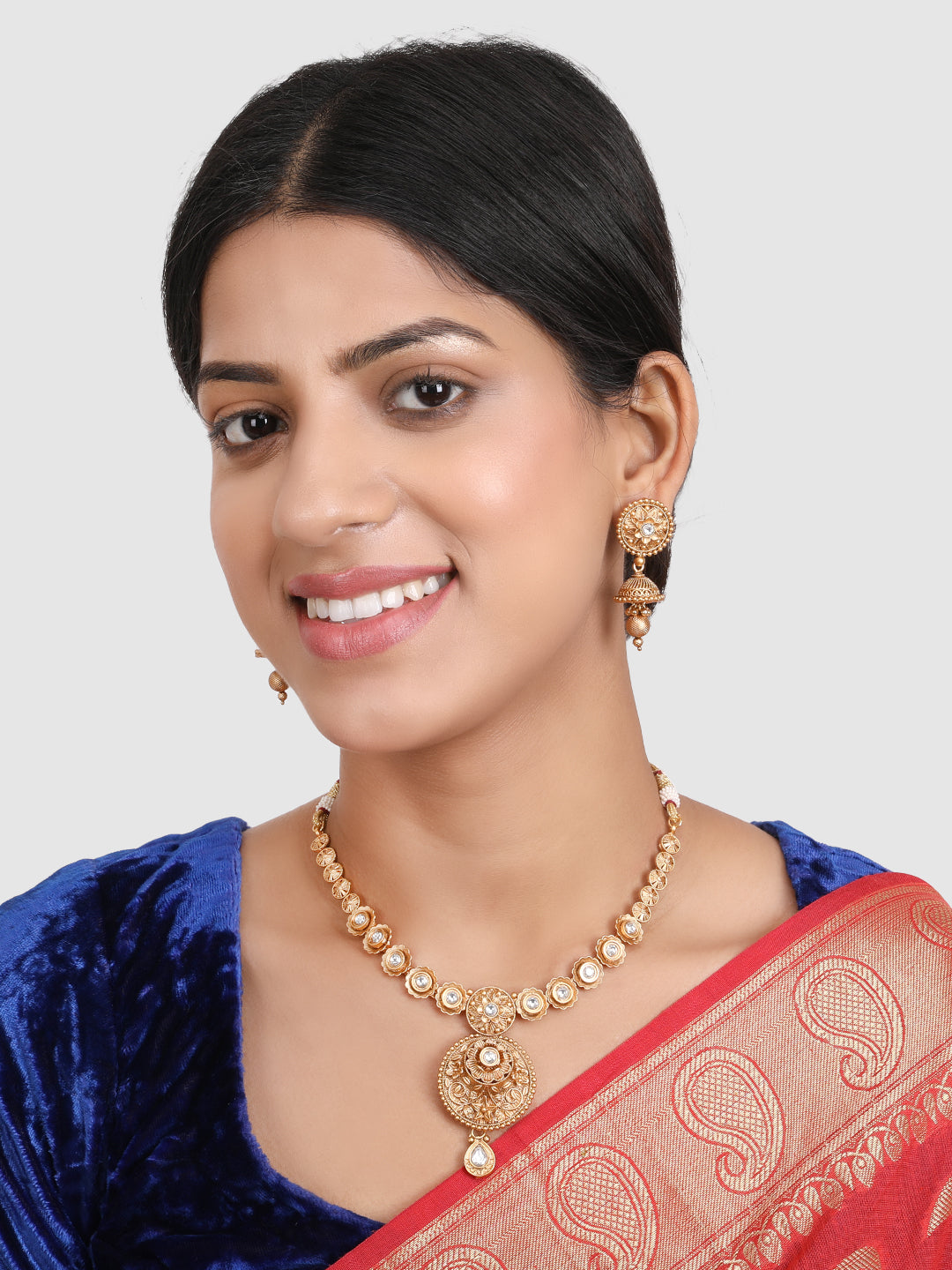 Gold Plated & Toned AD Studded Handcrafted Jewellery Set