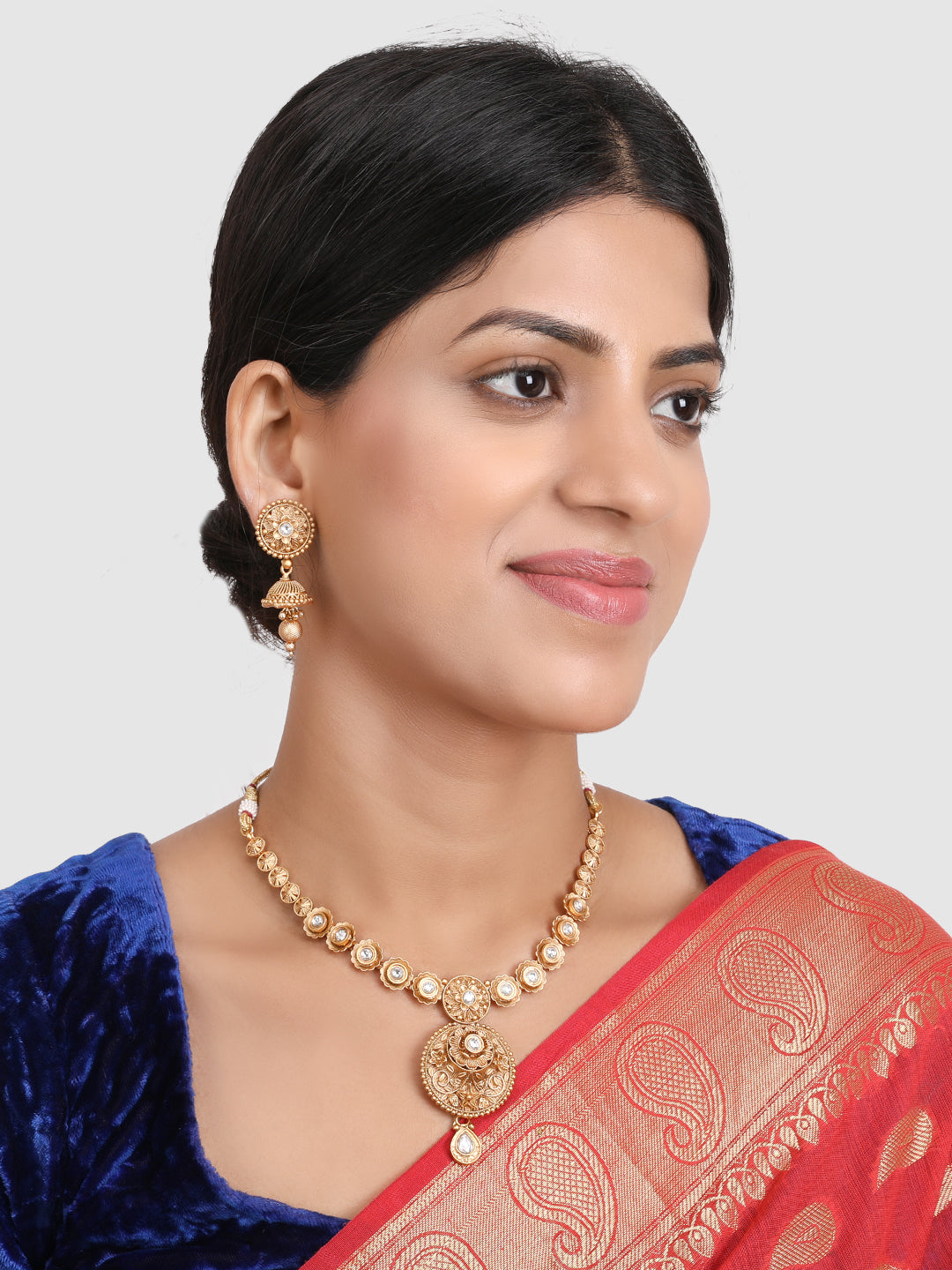 Gold Plated & Toned AD Studded Handcrafted Jewellery Set