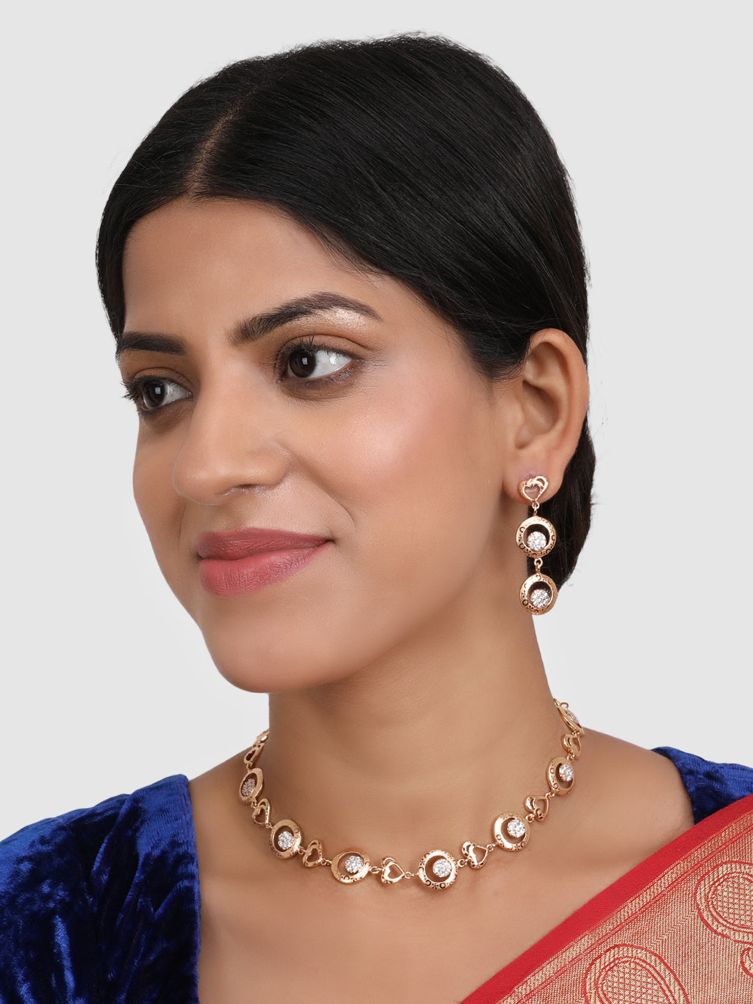 Gold-Plated White AD-Studded Jewellery Set