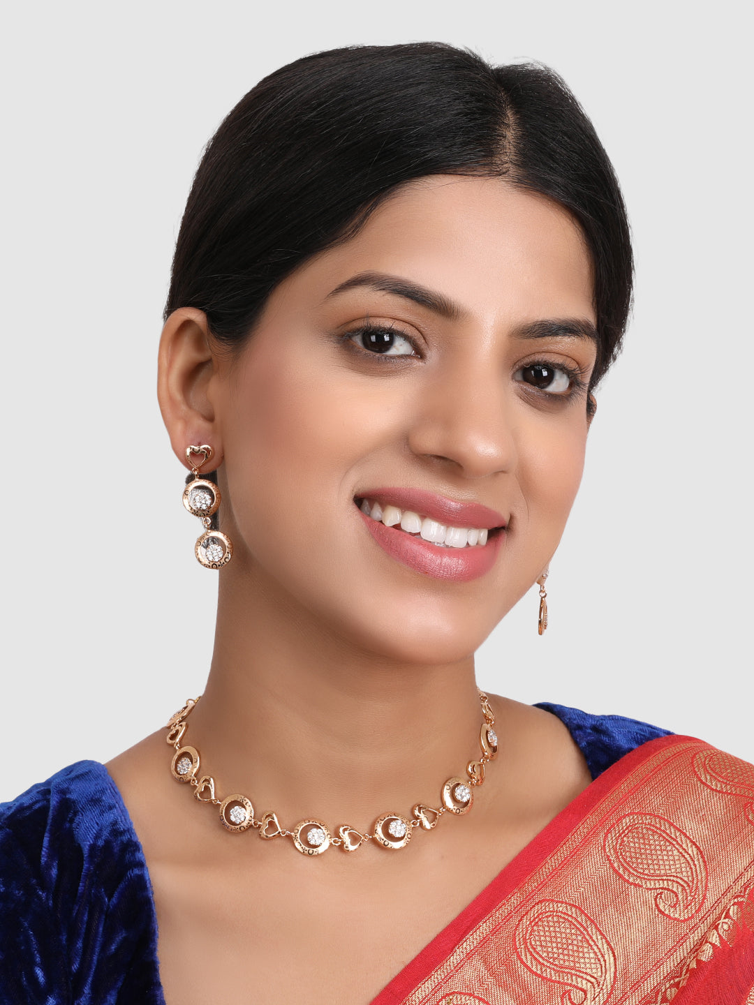 Gold-Plated White AD-Studded Jewellery Set