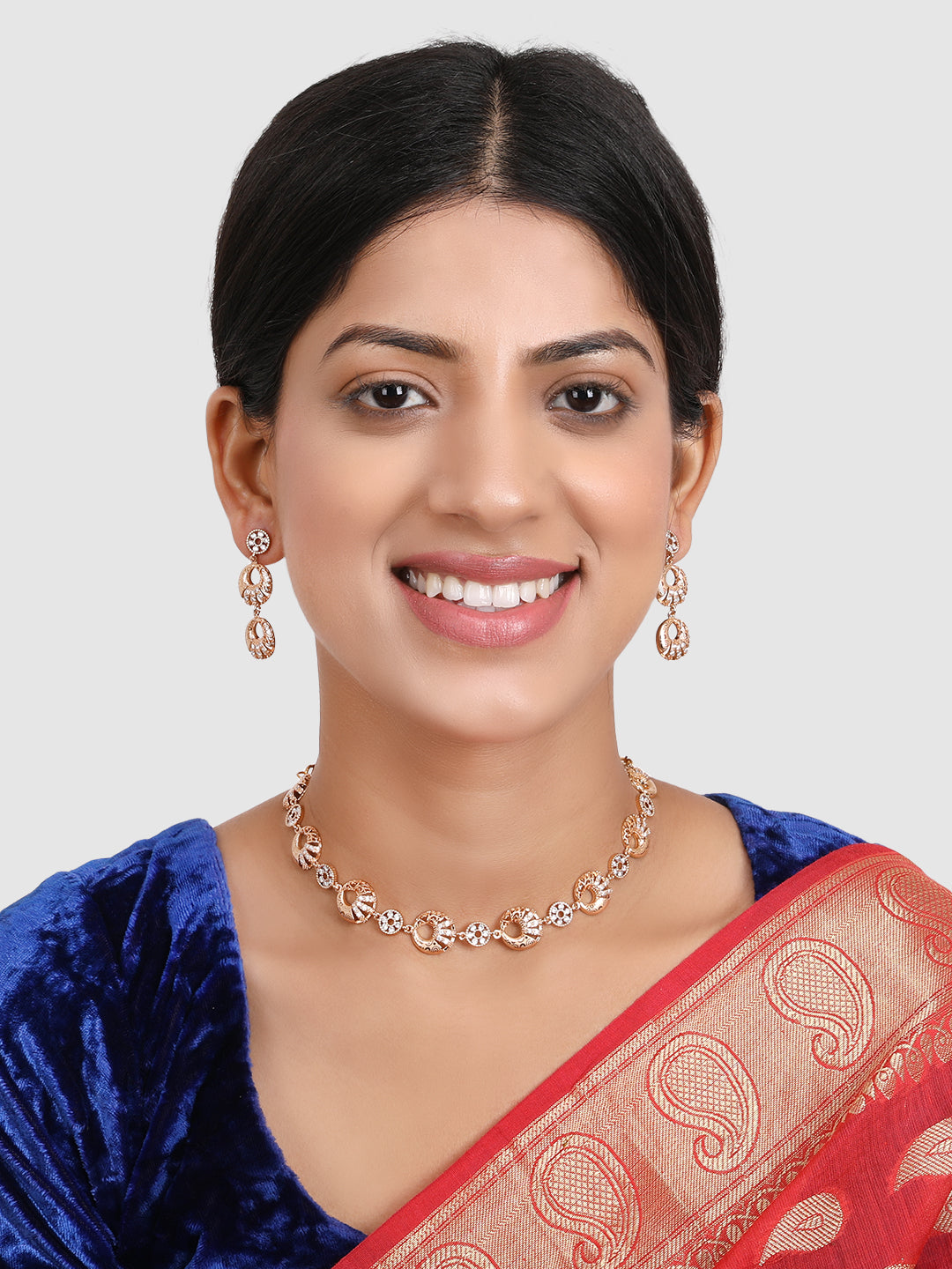 Gold-Plated White AD Studded Jewellery Set