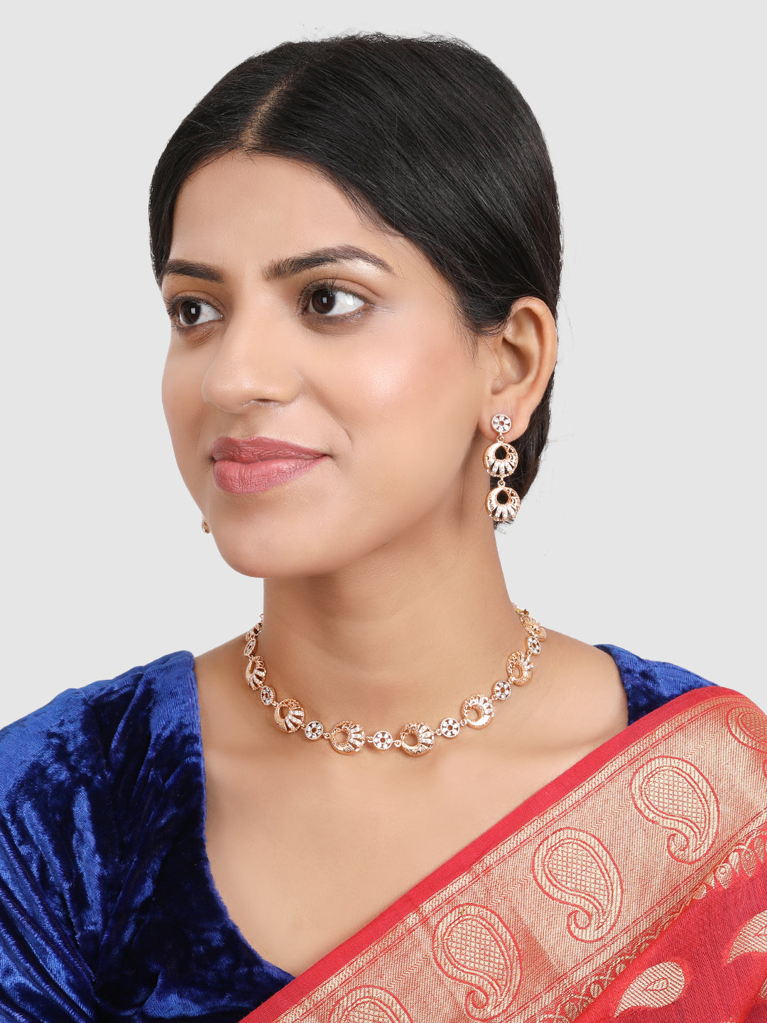 Gold-Plated White AD Studded Jewellery Set