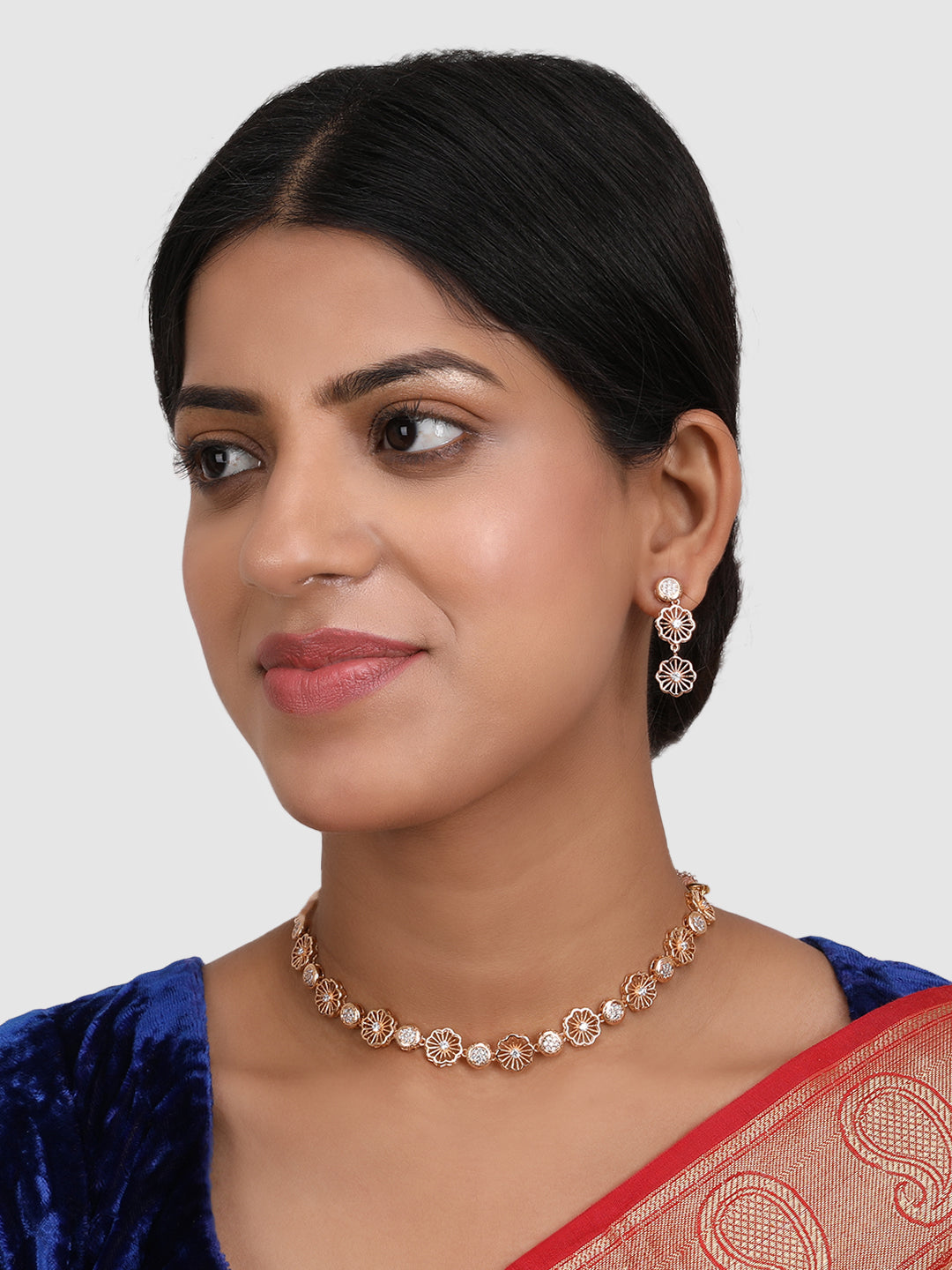 Gold- Toned White AD Studded Partywear Stylish Jewellery Set