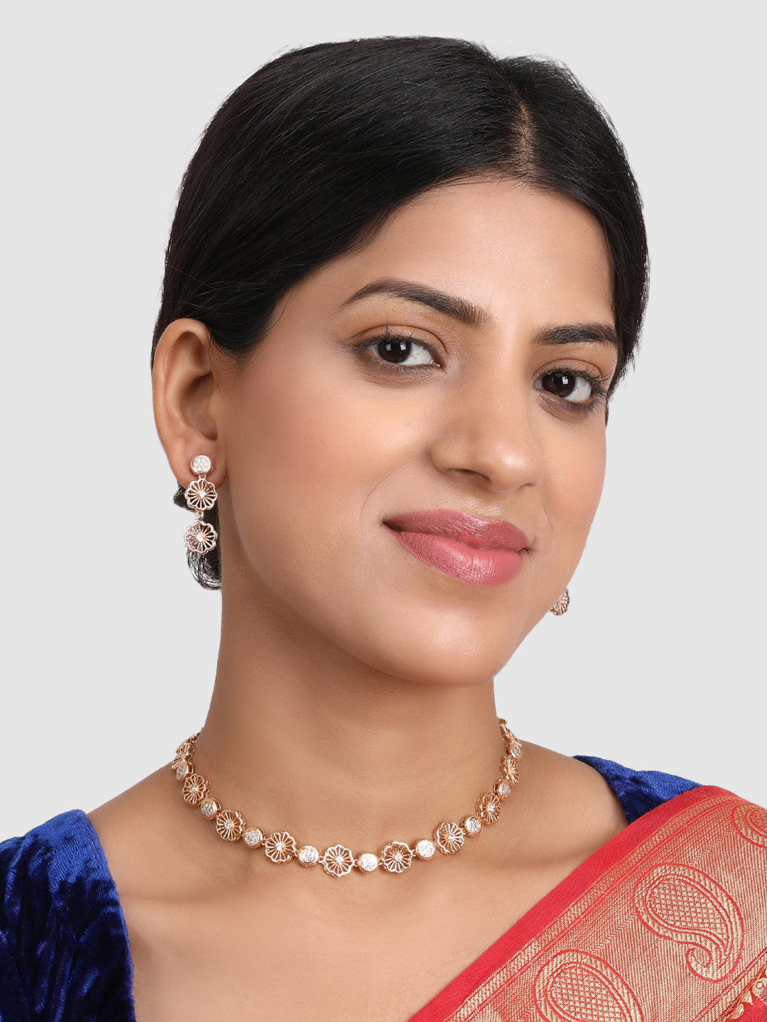 Gold- Toned White AD Studded Partywear Stylish Jewellery Set