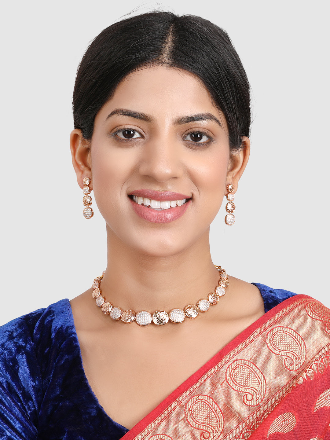 Gold-Plated & White AD-Studded Jewellery Set