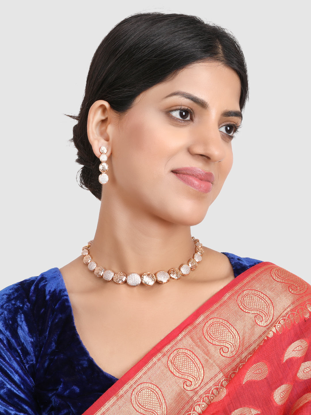 Gold-Plated & White AD-Studded Jewellery Set