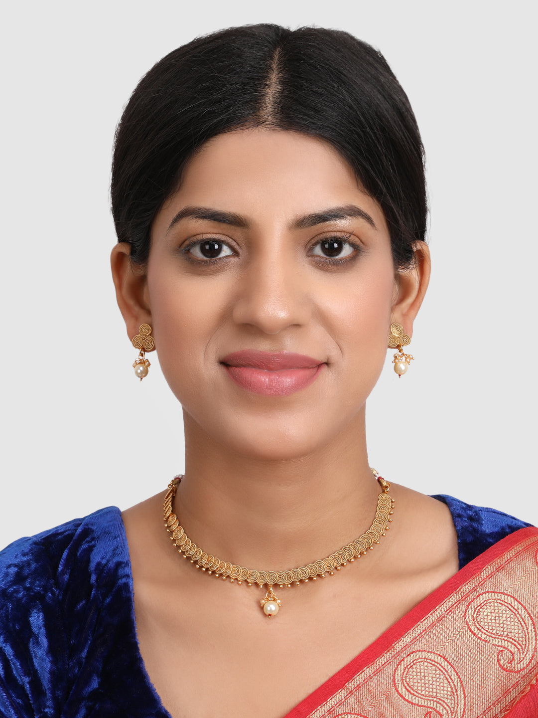 Gold-Plated Gold Pearl Beaded Jewellery Set
