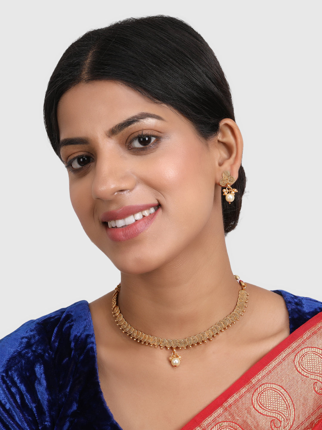 Gold-Plated Gold Pearl Beaded Jewellery Set
