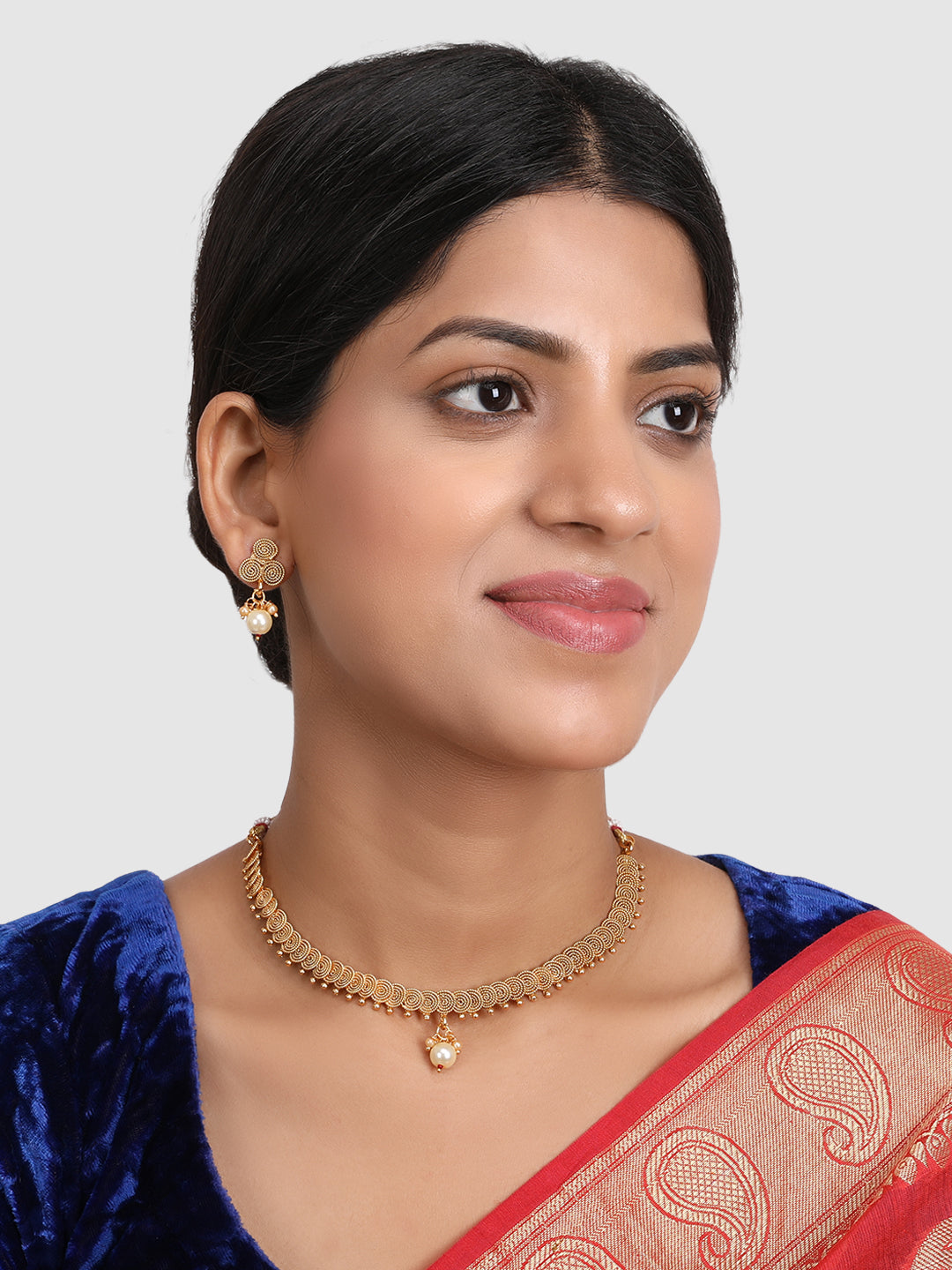 Gold-Plated Gold Pearl Beaded Jewellery Set