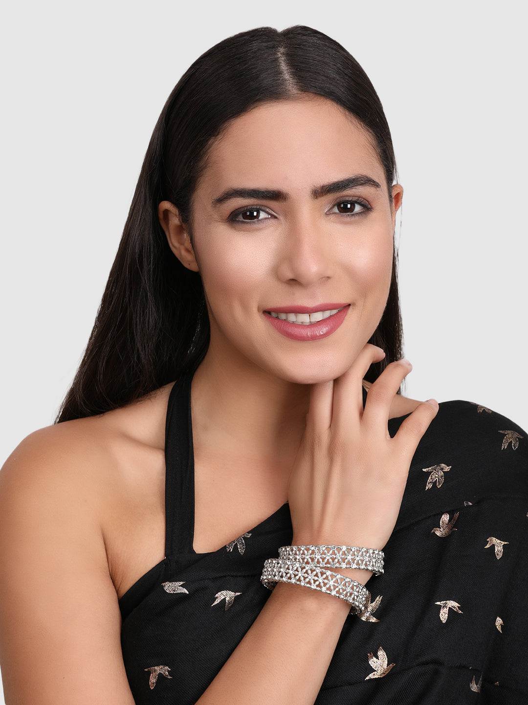 Womens Set of 2 American Diamond Stone Studded Kada/Bangles