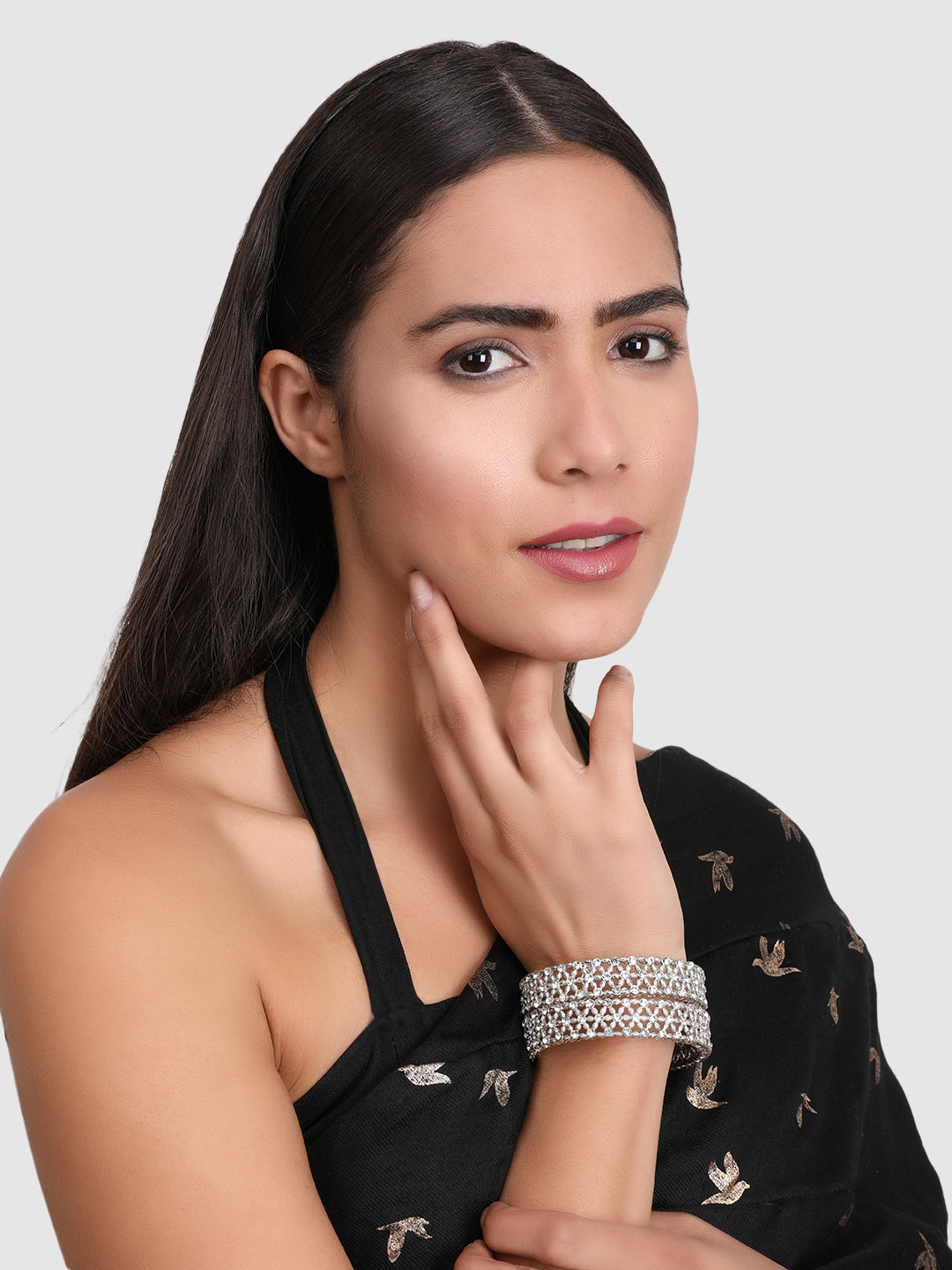 Womens Set of 2 American Diamond Stone Studded Kada/Bangles