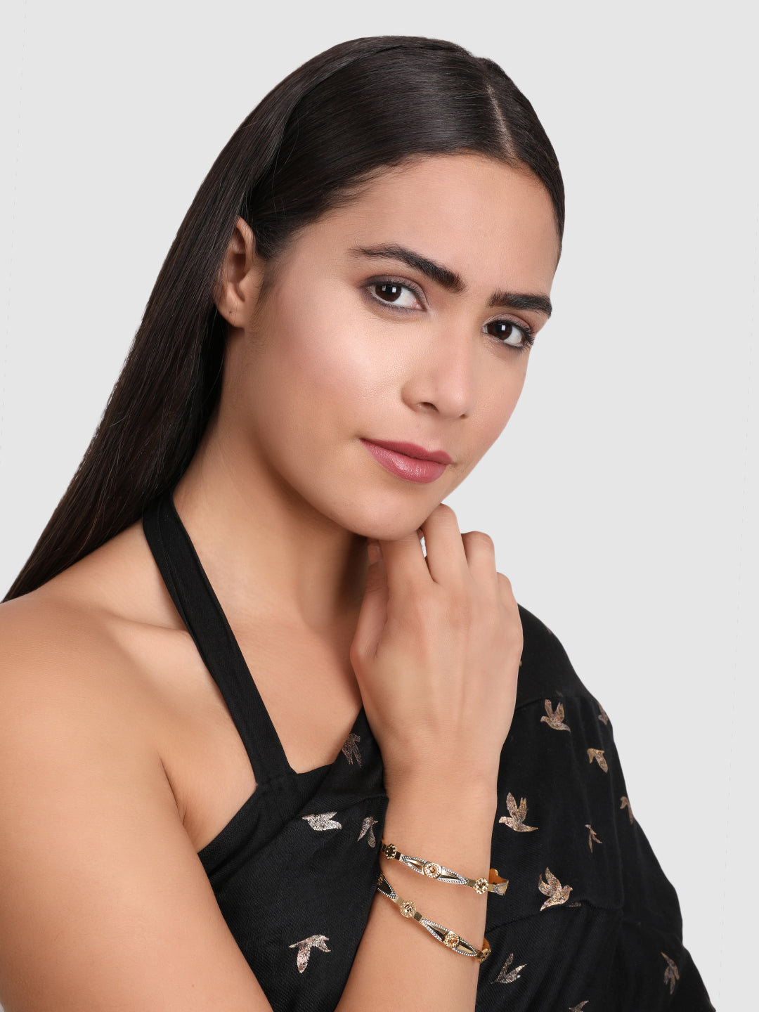 Set Of 2 Gold-Plated Stone-Studded Bangles