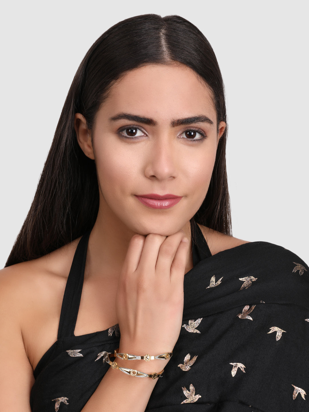 Set Of 2 Gold-Plated Stone-Studded Bangles
