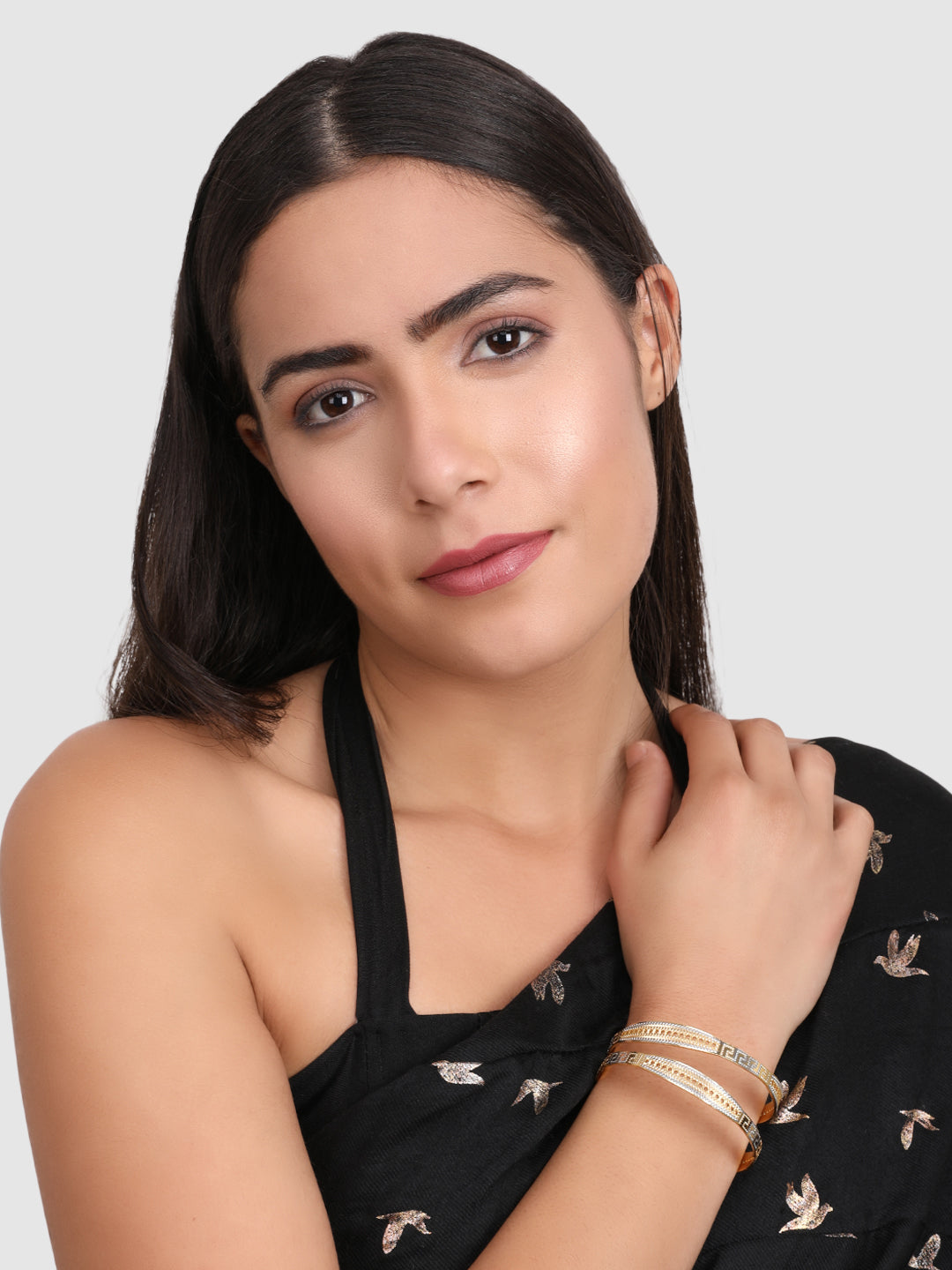 Set Of 2 Gold-Plated Stone-Studded Bangles