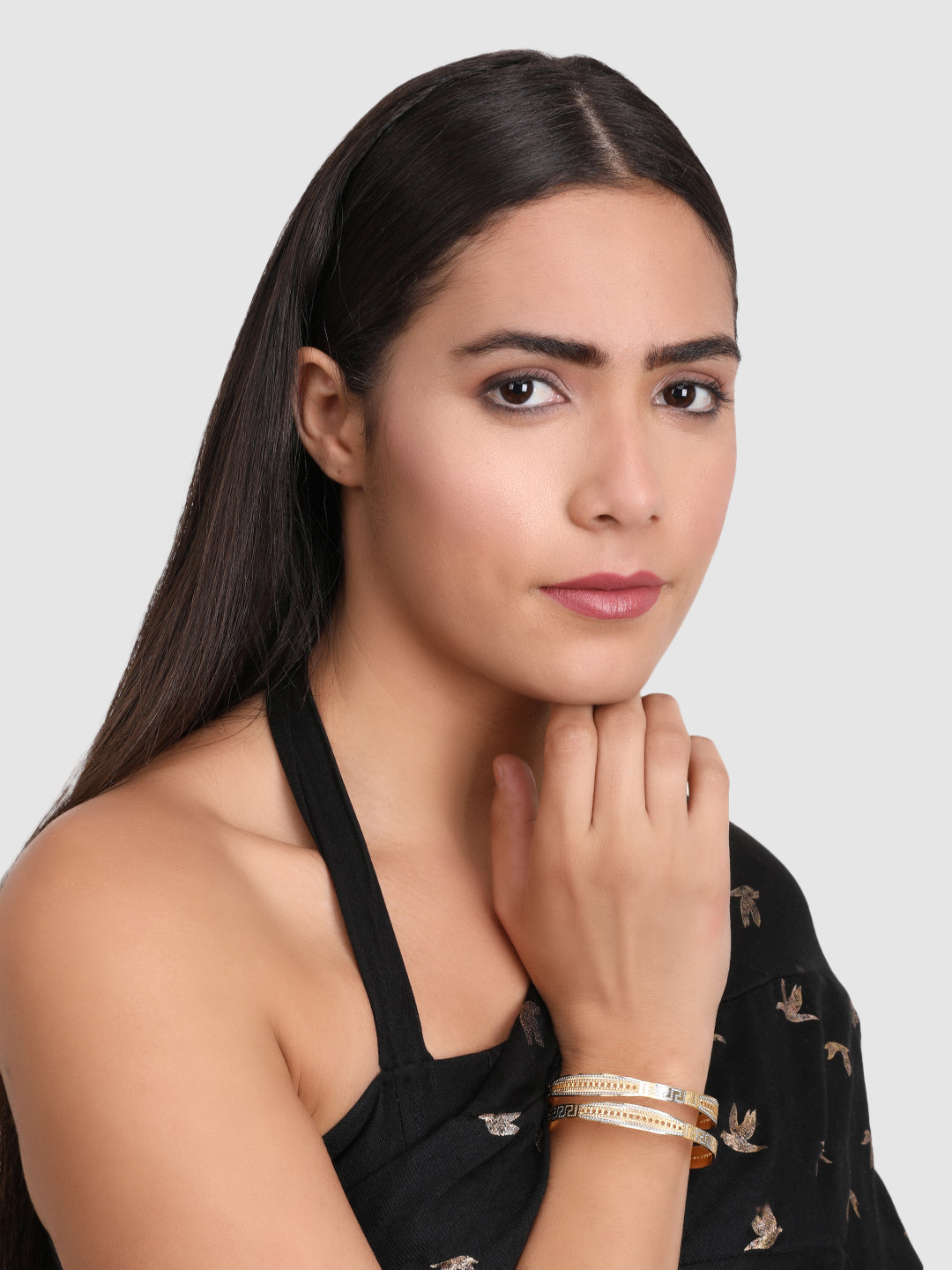 Set Of 2 Gold-Plated Stone-Studded Bangles