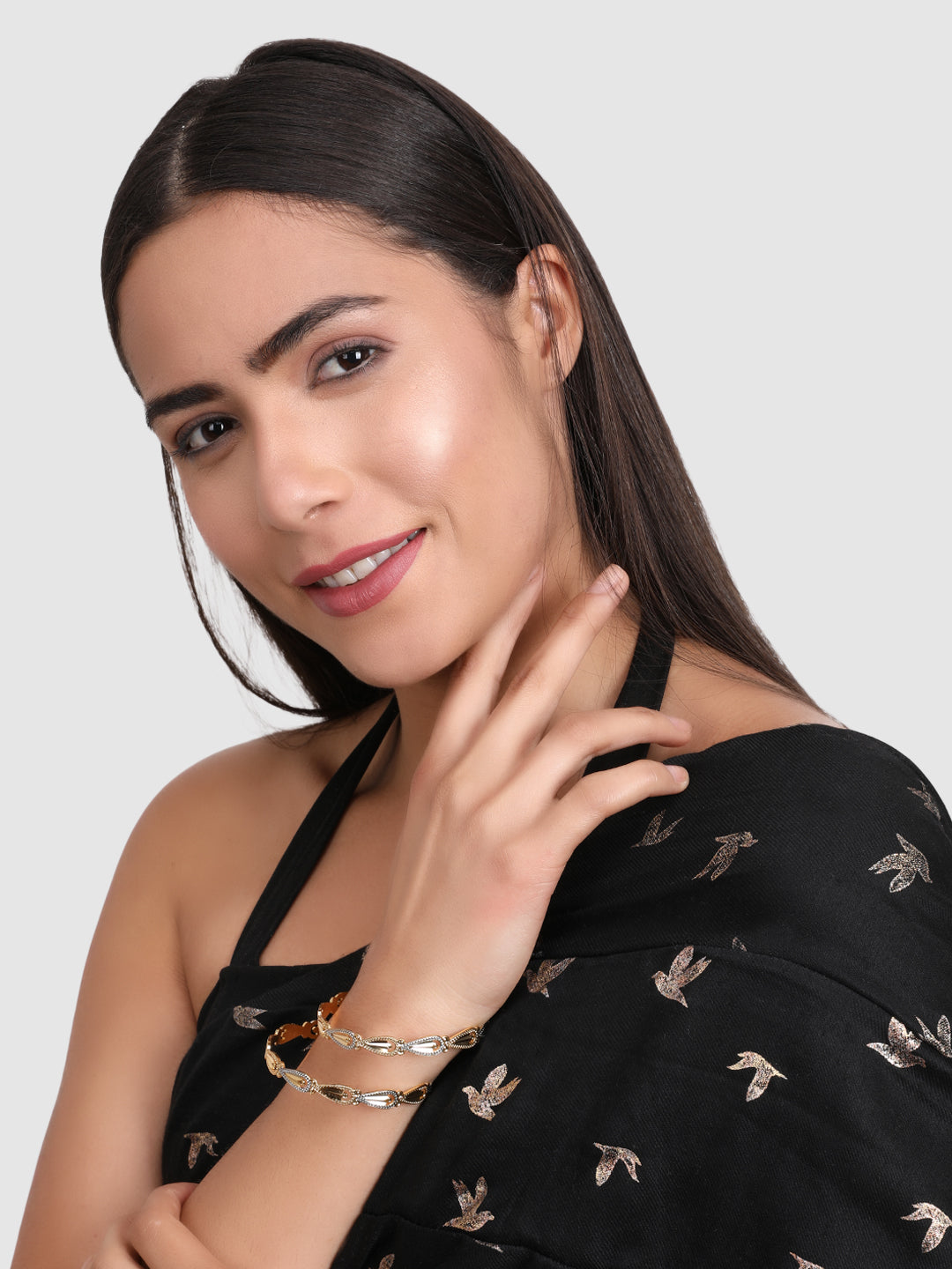 Set Of 2 Gold-Plated Stone-Studded Adjustable Bangles