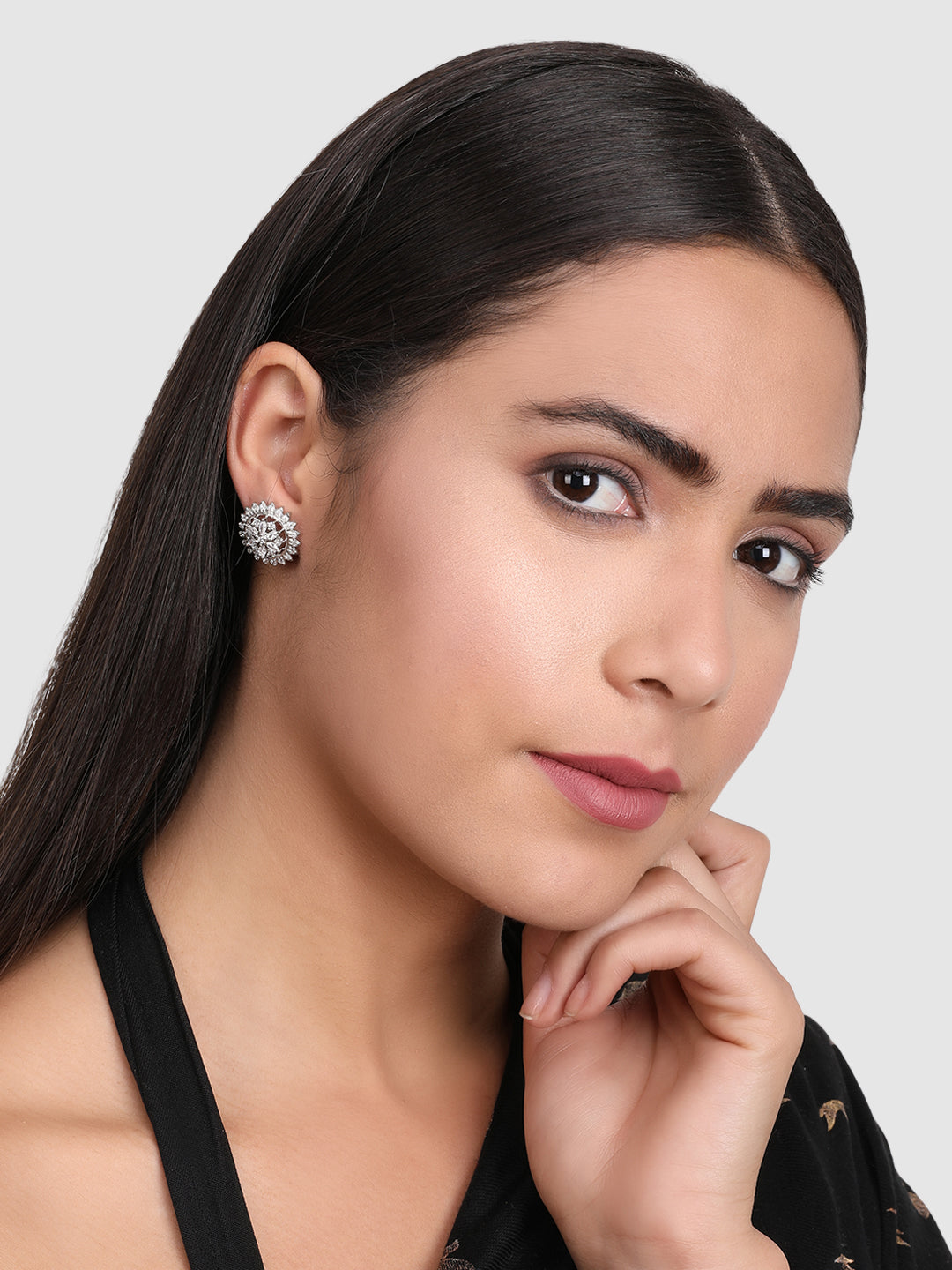 Silver-Toned Contemporary Studs Earrings