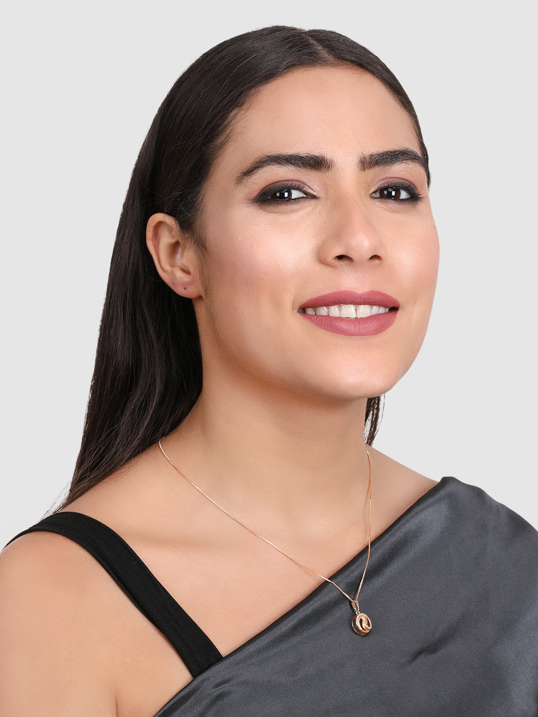 Gold-Plated Stone Studded Pendant With Chain