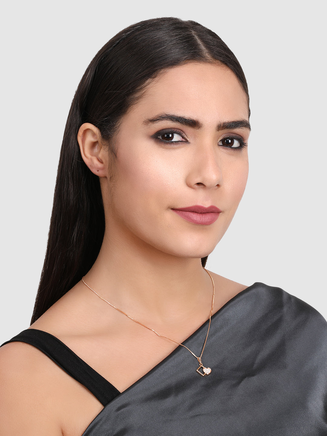 Gold-Plated Stone Studded Pendant With Chain