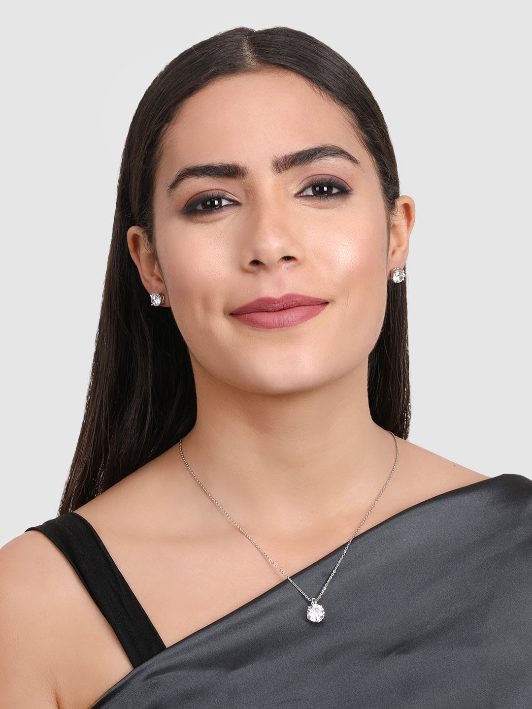 Silver-Plated Stone Studded Pendant With Chain